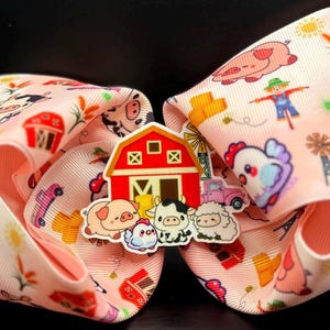 Farm Hair Bow, Old McDonald Hair Clip, Handmade Bow, Girls Farm