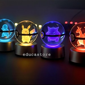 Lámpara de noche de cristal 3D con forma de Pokébola
