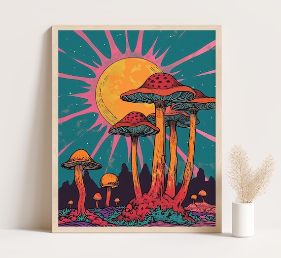 Psychedelic Mushroom Art Print: 70s Retro Sci-fi Decor - Etsy