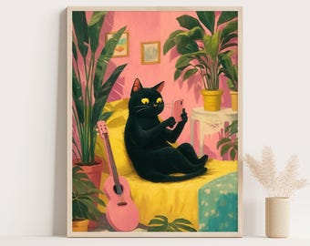 Scrolling Cat Poster: Funny Quirky Retro Cartoon Wall Art