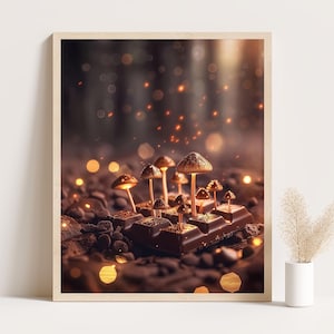 Magic Mushroom Forest Print, Magical Chocolate Wall Art, Psychedelic Goblincore Decor, Dark Academia Poster