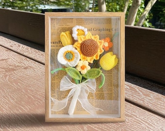 Thanksgiving Crochet Flower in Frame, Mom Flower Shadow Box,Mom&#39;s Rose Frame Box,Birthday Flower Gift Box for Mom Grandma, Gifts for teacher