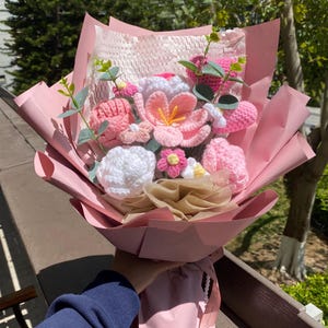 Handmade Crochet Flowers, Fathers Mothers Day Anniversary Gifts, Birthday Gifts, Gift for Mom Grandma,Flower Bouquet Crochet, Wedding Flower