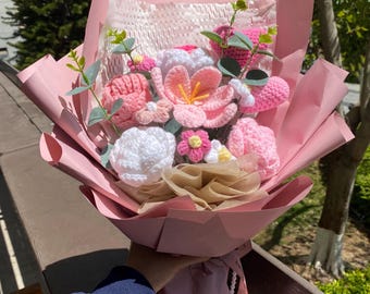 Handmade Crochet Flowers, Thanksgiving Day Anniversary Gifts, Birthday Gifts, Gift for Mom Grandma Her,Flower Bouquet Crochet,Wedding Flower