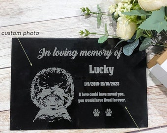 6x6 8x12 12x12 Pet Memorial Stones, Pesonalized Pet Grave Engraved with Photo Text for Pets, Custom Marble Pet Headstones, Dog Garden Stone