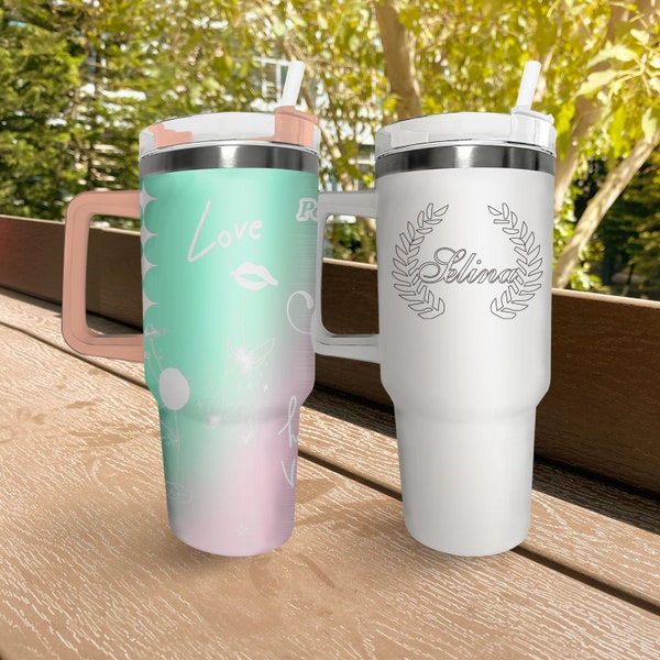 Personalized Name Engraved Double Wall Insulated Cup, Custom 40oz Bottle With Rubber Handles Straw, Hot Cold Travel Mug,Tumbler,Mother's Day