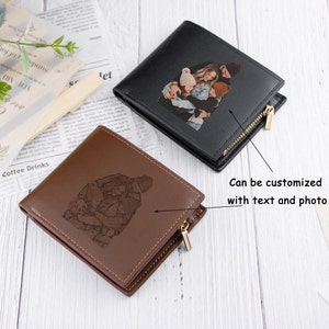 Carteira de couro gravada, carteira com foto personalizada, presente de aniversário com foto personalizada para ele, marido, namorado e pai, presentes de Natal, desenho de linha