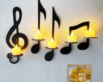 Black Metal Phonetic Symbol Candle Holders, Wall Mounted Candle Holder With Music Note, Candle Stand Wall Decor, Decorative Note Candlestick