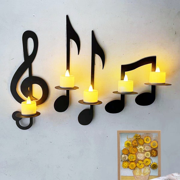 Black Metal Phonetic Symbol Candle Holders, Wall Mounted Candle Holder With Music Note, Candle Stand Wall Decor, Decorative Note Candlestick