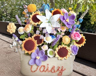 Handmade Crochet Flower Bouquet Gifts for Mom Grandma,Anniversary Gifts for Her,Wedding Favors for Loved Ones,Thanksgiving Everlasting Gifts