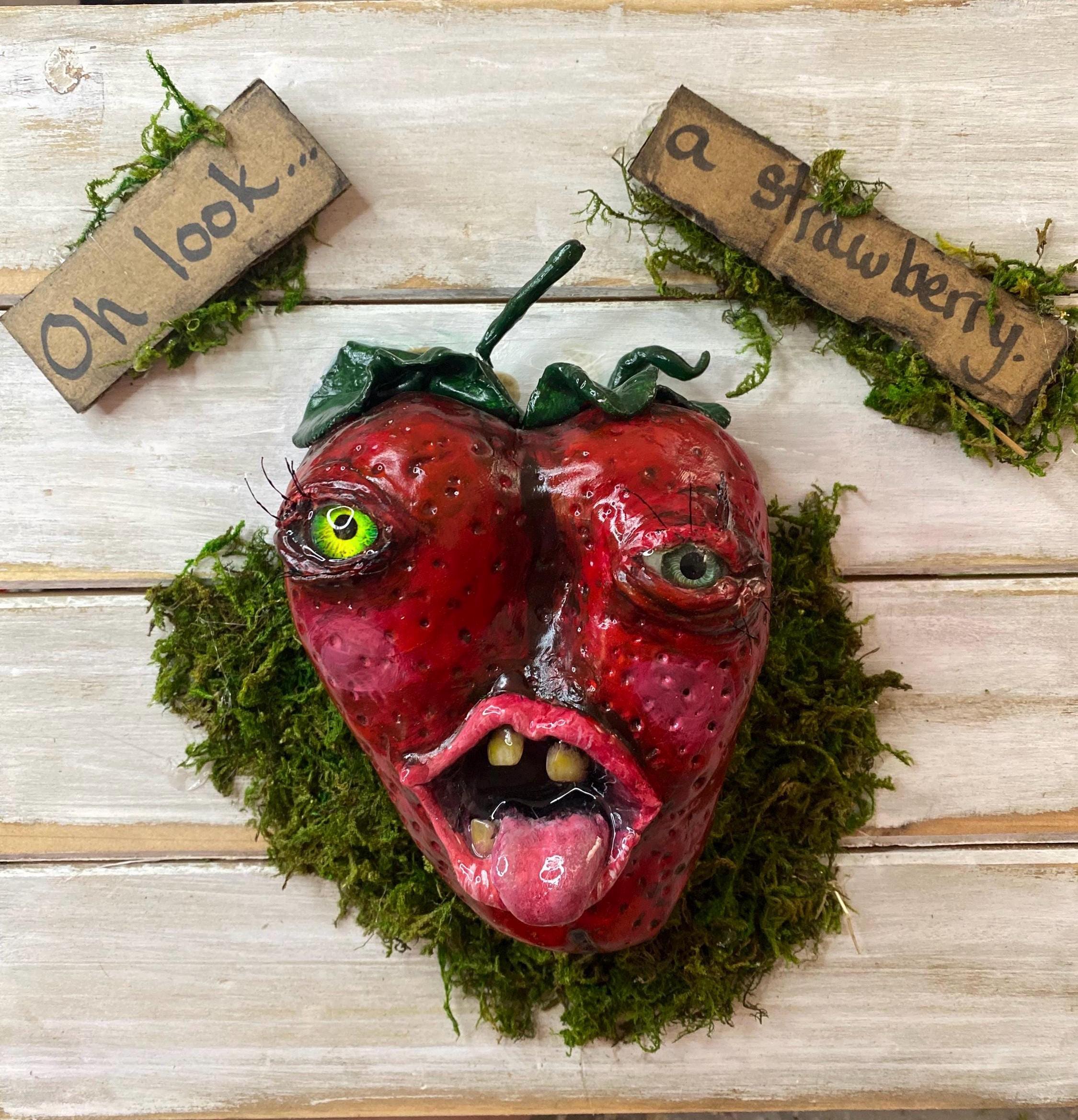 Oh Look, a Strawberry - Creepy Cute Wall Art -mixed Media