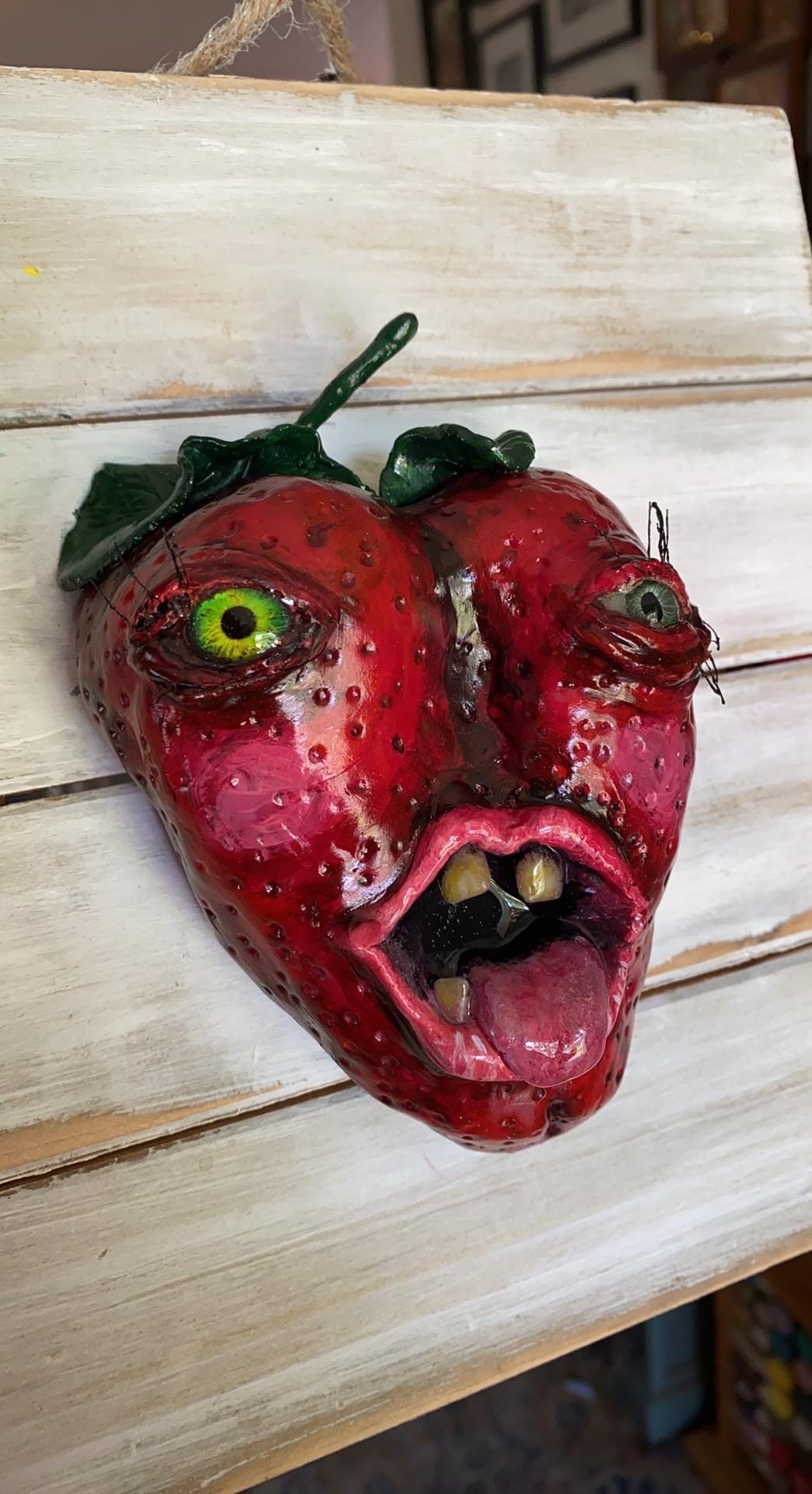 Oh Look, a Strawberry - Creepy Cute Wall Art -mixed Media