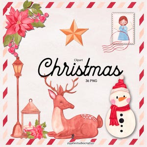 Sweet Christmas Clipart Bundle, Cute Santas Village Clipart, North Pole, Christmas Village, Reindeer, Snowman, Elf, Winter Holidays, Wreath