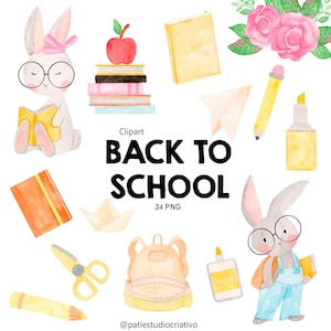 Retour à l'école Aquarelle Classe Clipart Bundle, Clipart Préscolaire, Clipart de Classe, Clipart Enseignant, Bus Scolaire PNG,