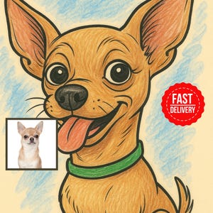 Custom 90s Caricature Pet Portraits - Personalized Dog, Horse & Cat Digital Art from Photo, Hand-Drawn Style Memorial Gift For Animal Lover"