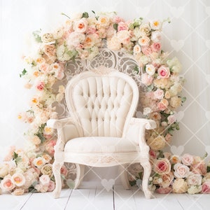 White Chair with Roses Newborn Digital Backdrop Background
