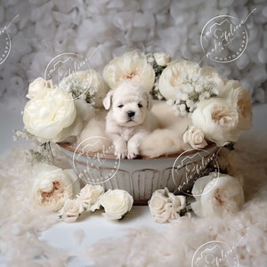 Bowl with Roses for Newborn or Pet Photography Digital Background