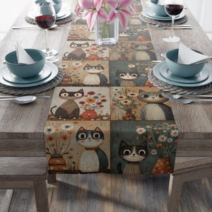 Boho Cat Table Runner: Whimsical Kitchen Decor