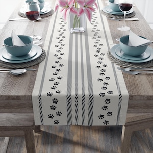 Cat Paw Print Farmhouse Table Runner: Cat Lover Kitchen Decor