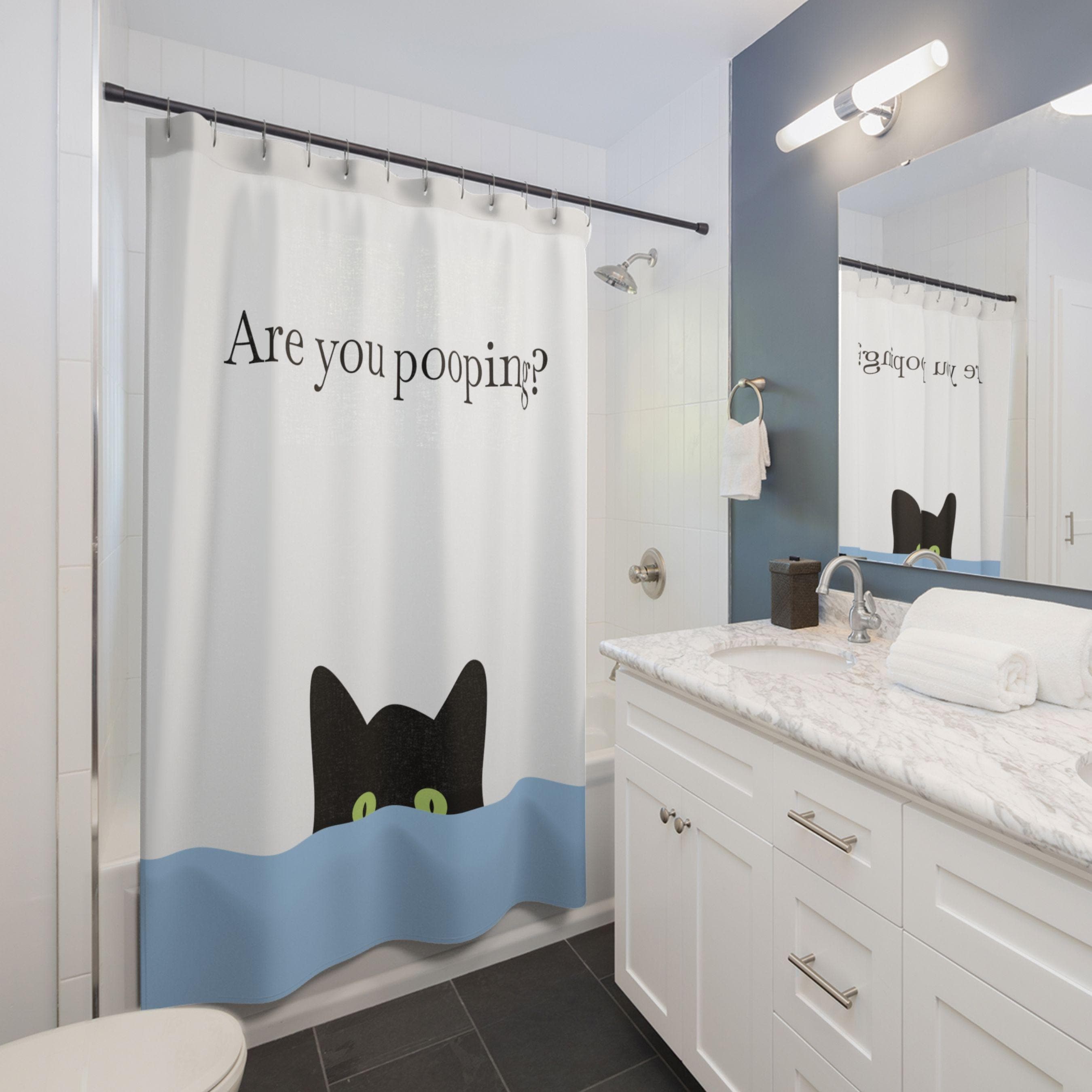 Are You Pooping Cat Shower Curtain, Black Cat Shower Curtain, Funny