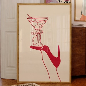 Bottoms Up Art Print, Red Boots Print, Martini Poster Girly Cocktail Wall Digital Print Retro Cocktail Decor Bar Cart Art Trendy Aesthetic