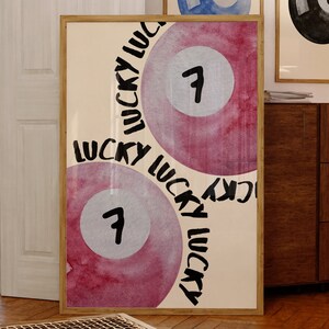 Vintage poster biljartbal | Fysieke afdruk | Opgerolde poster | Retro handgetekende muurkunst trendy Lucky 7 Ball poster muurkunst