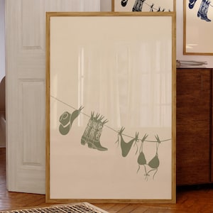 Impresión artística de bikini, ilustración imprimible de bikini de playa, póster colgante de bikini, póster de traje de baño, impresión de vaquera costera, póster del océano