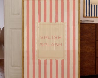 Splish Splash Print Pink Striped Bathroom Wall Art Funny Toilet Humor Decor Preppy Retro Restroom Poster Modern Minimalist Digital Download