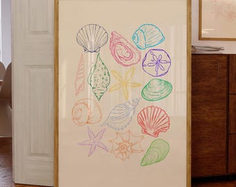 Seashells Print Vintage Coastal Granddaughter Shell Art Beachy Wall Coastal Cowgirl Poster Girly DigitalPrintable Trendy Decor Ocean Sea Art