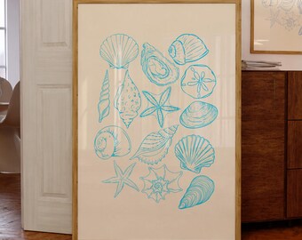 Seashells Blue Print Vintage Coastal Granddaughter Shell Art Beachy Wall Coastal Cowgirl Poster Digital Printable Trendy Decor Ocean Sea Art