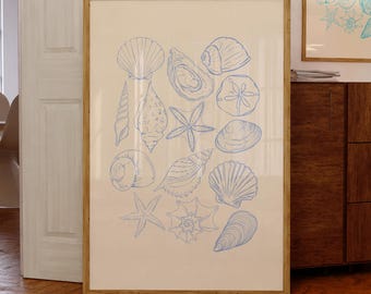 Seashells Blue Print Vintage Coastal Granddaughter Shell Art Beachy Wall Coastal Cowgirl Poster Digital Printable Trendy Decor Ocean Sea Art