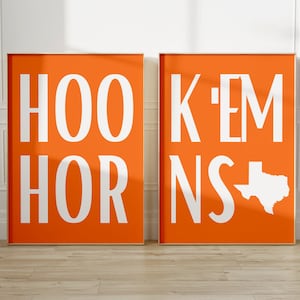 Hook Em Art Set of 2 | Austin Texas | Texas University Fan Gift | Longhorns| Texas Football Fan Decor | Preppy Room Decor | UT Art | Hook em