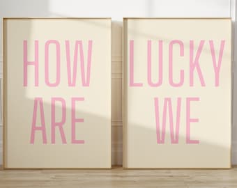 How Lucky Are We Art Duo poster set van 2 Coastal Cowgirl Print Girly Western Wall Art Esthetisch appartement kunst typografie poster digitale kunst