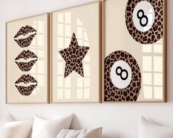 Set of 3 Leopard Beige Prints Trendy Cowgirl Dorm Poster Cheetah Wall Art Retro Gallery Girly Decor Bedroom Neutral Vintage Digital Download