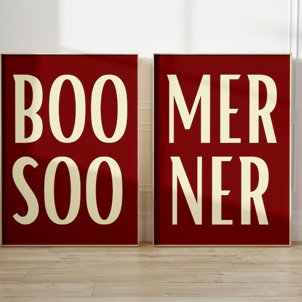 Boomer Sooner Art Set of 2 | Norman Oklahoma | Oklahoma Fan Gift | Oklahoma Football Fan Decor | Preppy Dorm Art | Room Decor | OU Art |