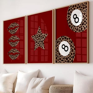 Set of 3 Leopard Red Prints Trendy Cowgirl Dorm Poster Cheetah Wall Art Retro Gallery Girly Decor Bedroom Neutral Vintage Digital Download