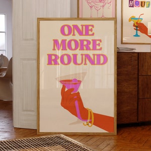 Nog een ronde print, Bar Cart Print, Y2K esthetische print, Cocktail Print, Retro Alcohol Print, Preppy Bar Cart Print, jaren '70 Art Print, Retro