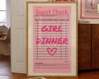 Guest Check Print, Trendy Wall Art, Girl Dinner Print, Retro Wall Art, Bar Cart Art, Trendy Printable, Preppy Prints, Guest Check Poster