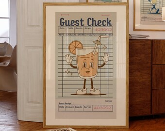 Gast Check Cocktail Print, Bar Cart Print, Trendy Wall Art, Retro Wall Art, Preppy Cocktail Print, Retro Guest Check, Cocktail Print, Keuken Kunst