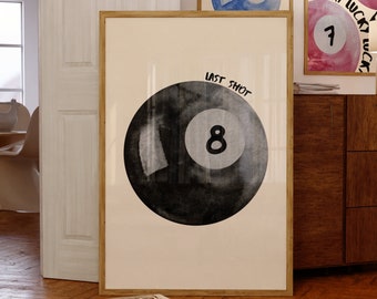 Arte vintage a 8 palle Stampa casinò retrò Stampa vintage a forma di palla da biliardo Arte da parete disegnata a mano Stampa trendy a 8 palle Stampa a 8 palle da biliardo Stampa alla moda BarCart