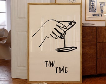 Martini Poster Bar Cart Print Cocktail Print Bar Cart Print Alcohol Prints Kitchen Decor Martini Time Poster Tini Time Cocktail Wall Art