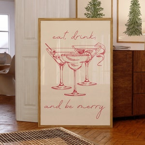 Bar Cart Print, Weihnachtsdeko, Weihnachts Martini, Eat Drink and be Merry, Xmas Print, Weihnachts Wandkunst, Retro Cocktail Print