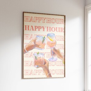 Happy Hour Bar Druck, Retro Cocktail Druck, Bar Cart Druck, Y2K ästhetischer Druck, Alkohol Poster, trendiger Cocktail Druck, Bar Cart Poster, Prost