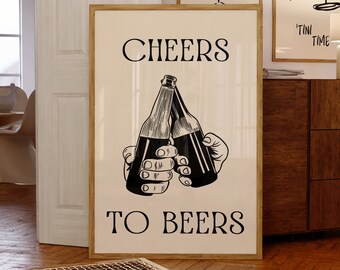 Impresión de cerveza minimalista, cartel de cerveza, cartel de cerveza divertido, decoración de pared de alcohol, impresión de saludos a las cervezas, decoración de cervecería, impresión de cerveza vintage, arte de la cerveza