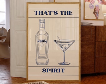 Bar Art Print, Vintage Liquor Poster, Bar Cart Wall Art, That's The Spirit Print, Cocktail Printable, Trendy Kitchen Art, Alcohol Poster,Bar