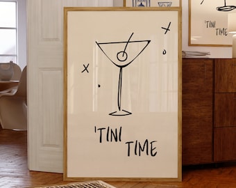 Martini Poster Bar Cart Print Cocktail Print Bar Cart Print Alcohol Prints Kitchen Decor Martini Time Poster Tini Time Cocktail Wall Art