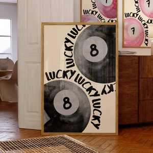 Vintage Pool 8 Ball Print Retro ręcznie rysowana sztuka ścienna Modny plakat Lucky 8 Ball do wydrukowania Sztuka ścienna Cyfrowe pobieranie sztuki Bar Cart Art PoolBall