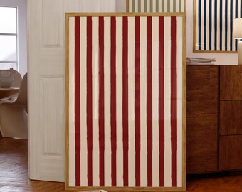 Stripes Vintage Red Wall Art Modern Minimalist Bathroom Decor Abstract Art Geometric Ink Lines Print Home Room Poster Digital Download