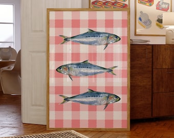 Sardines Print, Sardine Can Print, Kitchen Poster, Sardine Tin Print, French Kitchen Art, Vintage Food Print, Fish Print, Retro Food Print