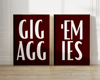 Gig Em Aggies Set of 2 | College Station Texas | TAMU Wall Art Set | TAMU Wall Art | Dorm Art | College Room Decor | TAMU Decor